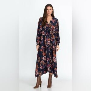 Johnny Was Athena Black Silk Floral Maxi Dress Size Small